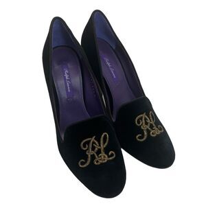 Ralph Lauren Purple Label Womens Marion Velvet RL Monogram Heels Size 38.5